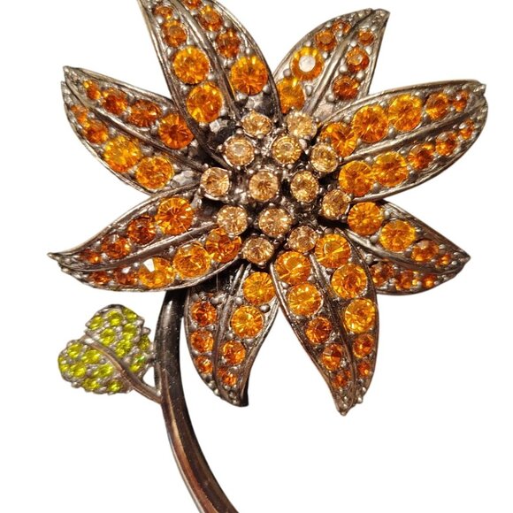 Joan Rivers Magnificent Lily Flower Large Rhinestone Brooch Amber Colored Stones - Picture 1 of 6